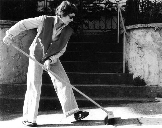 Jo Hanson sweeping at Buchanan Street SF c. 1980