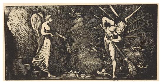 William Blake (1757–1827) Man Sweeping the Interpreter's Parlour White-line metalcut, printed in relief Second state (of two), ca. 1822